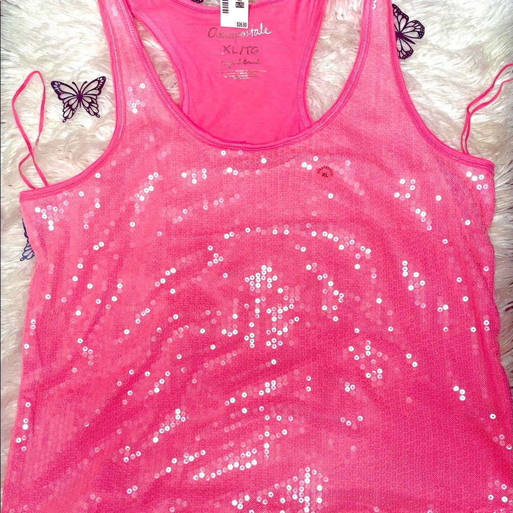 “AREOPOSTALE” Super Sexy Sequin  Hot “PYNK”💖Tank Top  SIZE- XLarge with tags